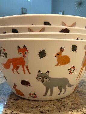 Woodland Animal Nesting Bowls - Fox, Rabbit & Wolf Print
